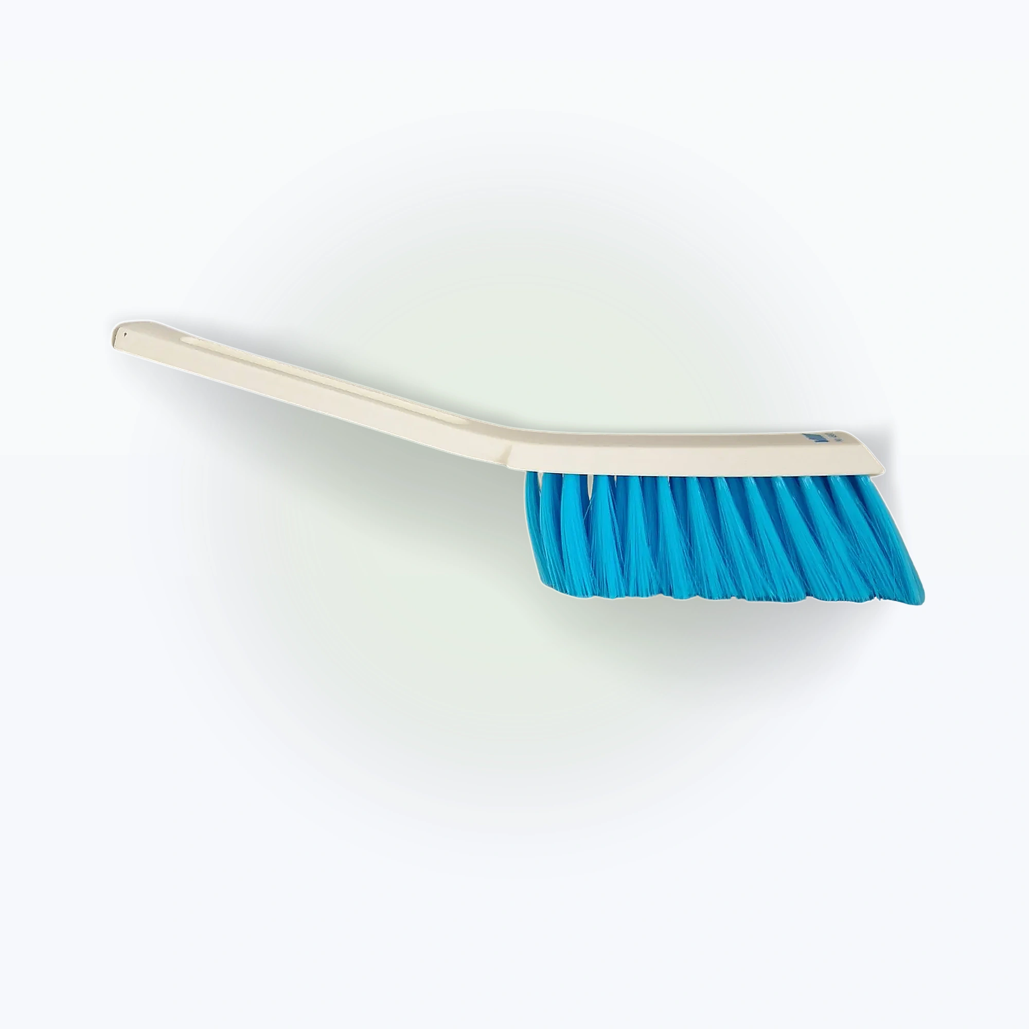 Werkbankbürste / Handfeger: weich, Polyesterborsten, Grifflänge ca. 16,5 cm, Bürstenlänge ca. 16,5 cm, weiß, Borsten blau